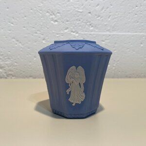 Wedgwood Blue Jasperware Posey Pot with White Motif